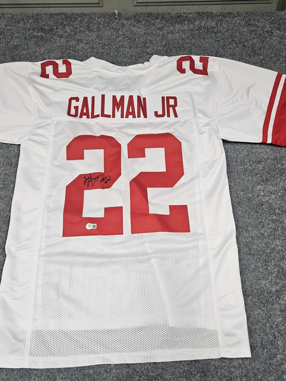 New York Giants Autographed #22 White and Red Football Jersey - Gallman Jr.